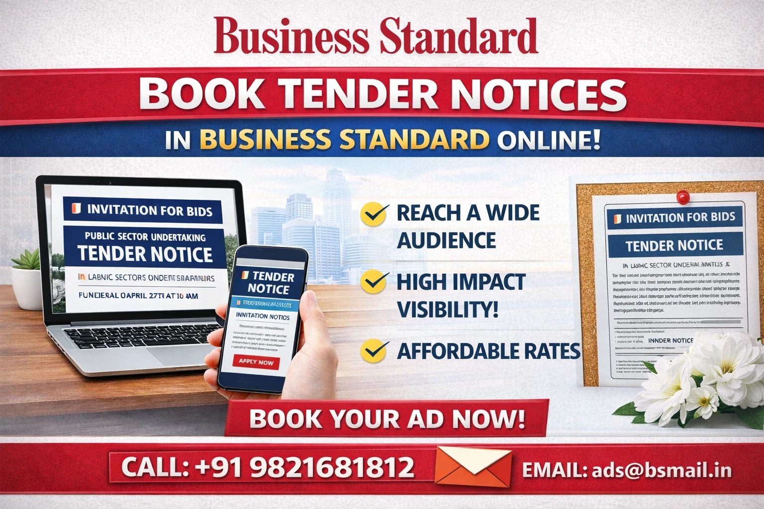 Book Tendernotices Ads in Business Standard Newspaper Online